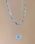 LATS Romantic Blue Crystal Butterfly Necklace for Women
