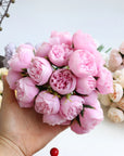 27 Heads Rose Pink Peony Artificial Flowers Silk Bouquet Roses
