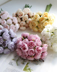 27 Heads Rose Pink Peony Artificial Flowers Silk Bouquet Roses
