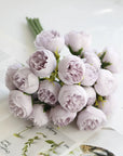 27 Heads Rose Pink Peony Artificial Flowers Silk Bouquet Roses
