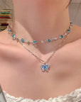 LATS Romantic Blue Crystal Butterfly Necklace for Women