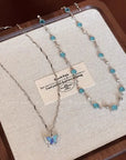 LATS Romantic Blue Crystal Butterfly Necklace for Women