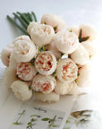 27 Heads Rose Pink Peony Artificial Flowers Silk Bouquet Roses