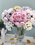 27 Heads Rose Pink Peony Artificial Flowers Silk Bouquet Roses