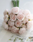 27 Heads Rose Pink Peony Artificial Flowers Silk Bouquet Roses